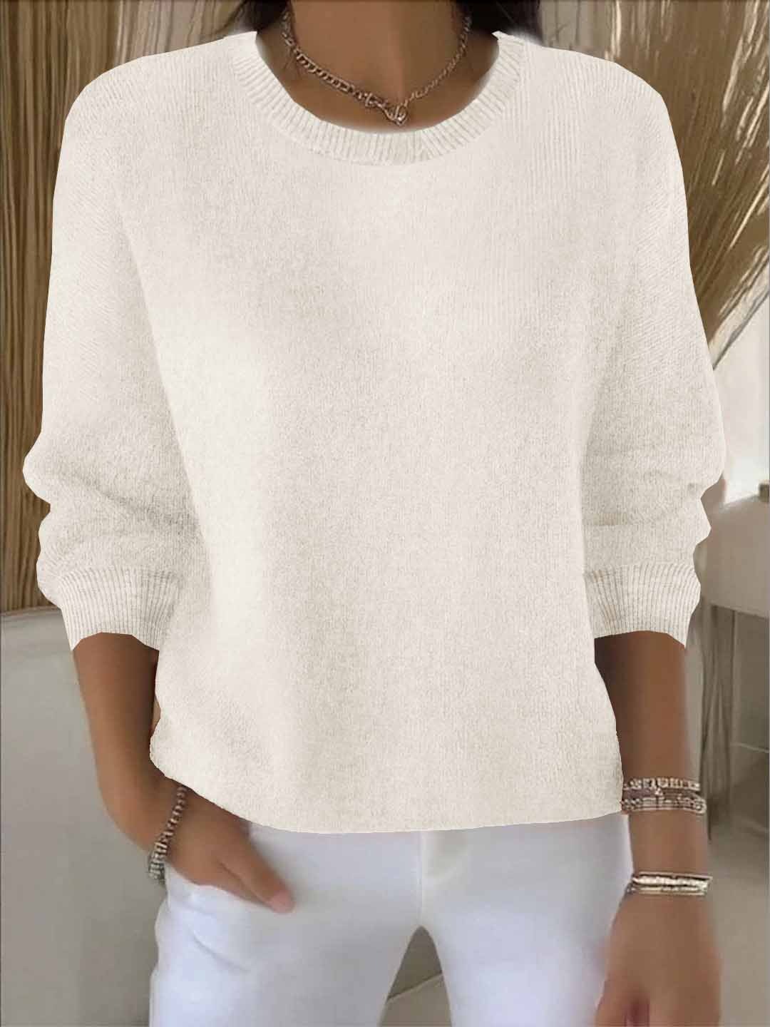 Wide Sleeve Round Neck Sweater - Cream