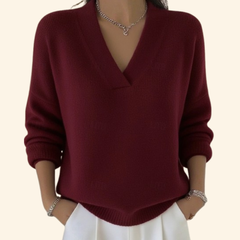 Deep V Ribbed Knit Sweater - Red