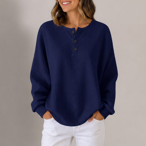 Waffle Henley Sweatshirt - Dark Blue