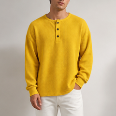 Waffle Henley Sweatshirt - Yellow