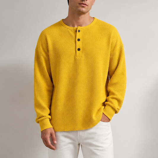 Waffle Henley Sweatshirt - Yellow