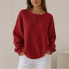 Waffle Henley Sweatshirt - Red