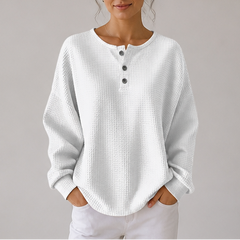 Waffle Henley Sweatshirt - White