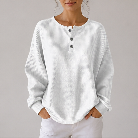 Waffle Henley Sweatshirt - White