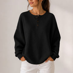 Waffle Henley Sweatshirt - Black