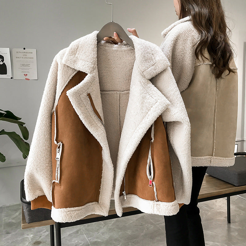 Plush Teddy Coat with Wide Structured Collar