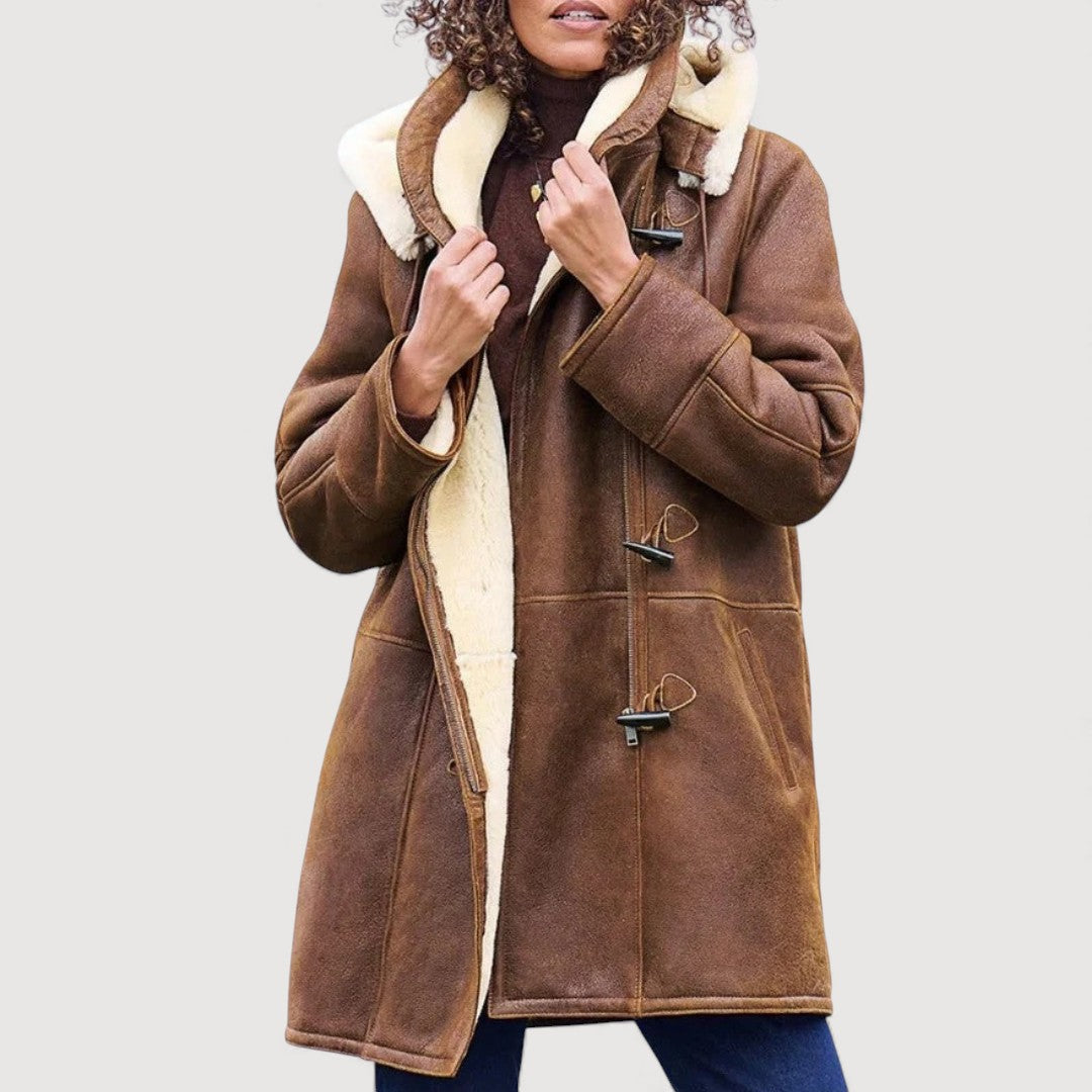 Hooded Toggle Coat with Plush Teddy Lining
