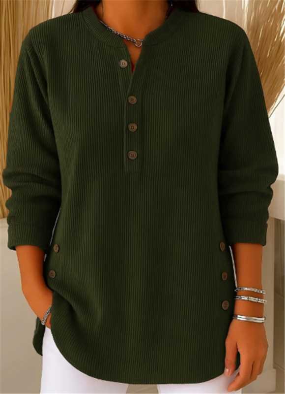 Henley Ribbed Tunic - Dark Green