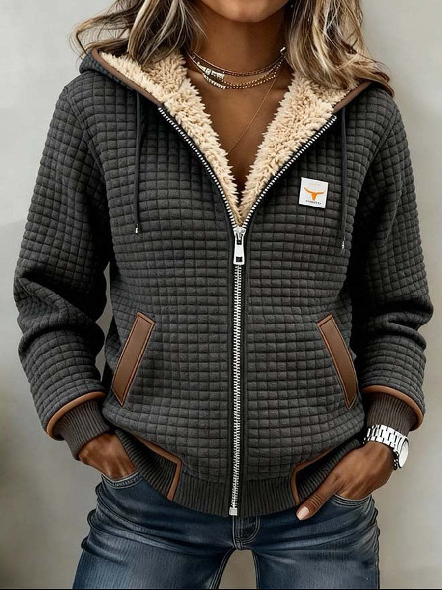 Quilted Zip-Front Jacket with Drawstring Hood