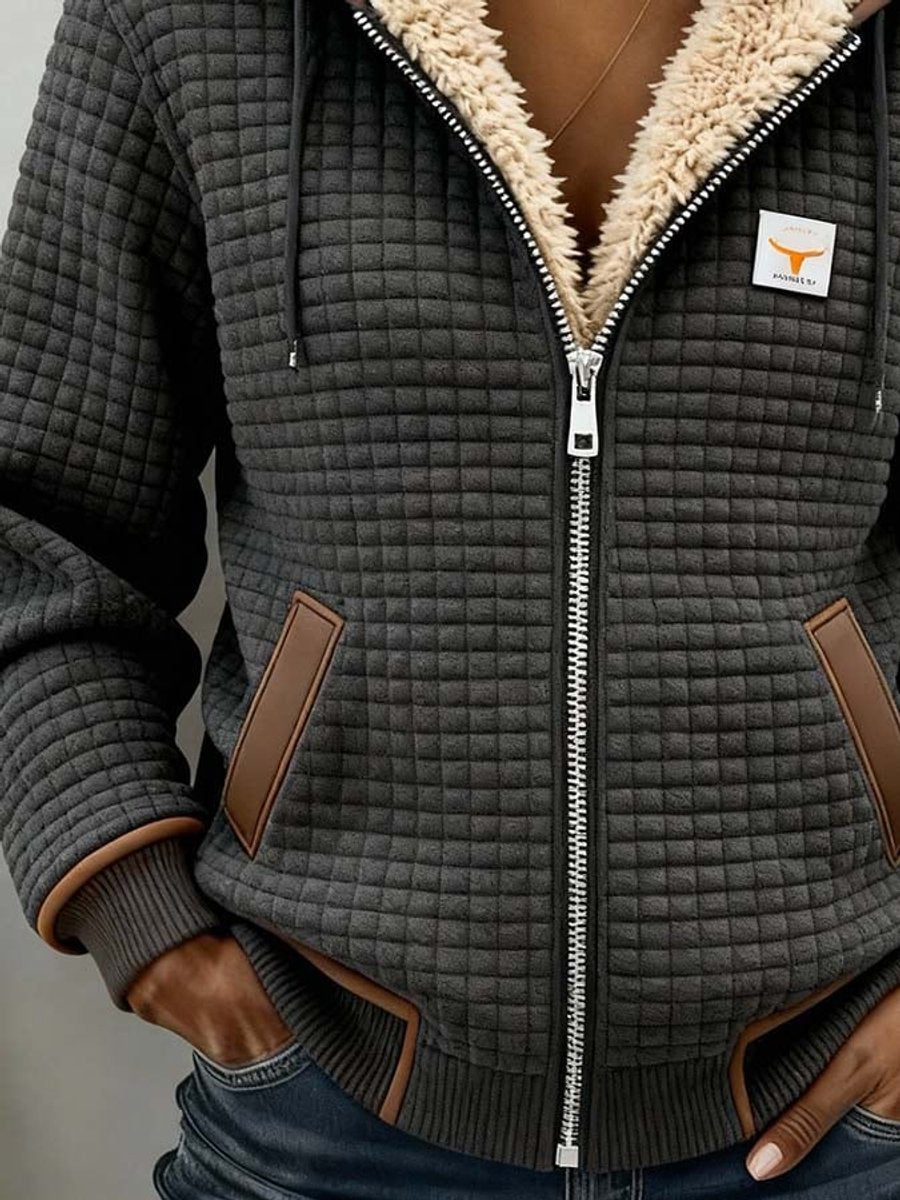 Quilted Zip-Front Jacket with Drawstring Hood